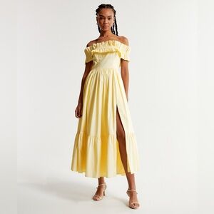 Abercrombie yellow off shoulder ruffle midi dress XS petite